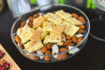 Desert with chocolate and nuts
