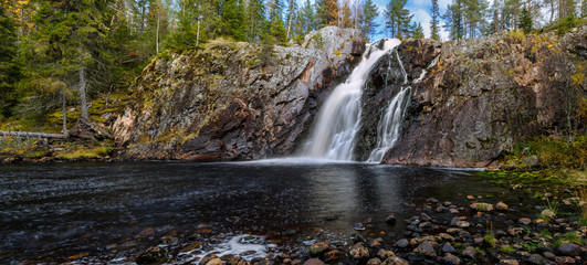 Beautiful landscape with waterfall in Finland, Hepoköngäs