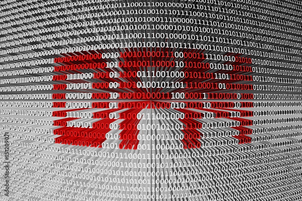 Poster dfm as a binary code 3d illustration
