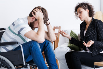 Disabled patient during indoor psychotherapy