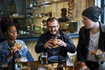 Diverse People Hang Out Pub Friendship