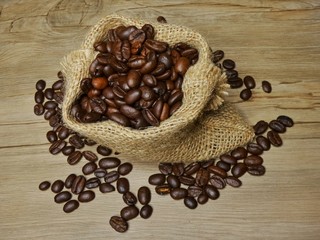 Coffee beans on sack texture