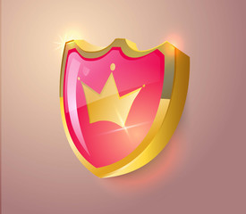 The symbol of crown on shield shape. Vector icon.