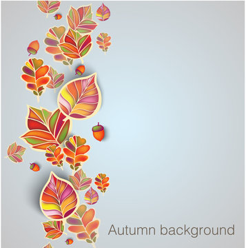 autumn seamless ornament with leaves and acorns. Vector illustration