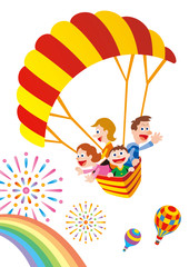 Obraz na płótnie Canvas 気球に乗って家族旅行