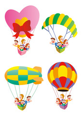 気球に乗って家族旅行、色々な気球