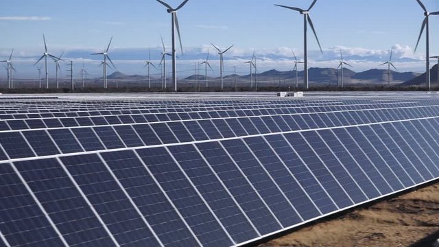 Renewable green energy, solar and wind farm