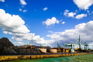 View on Coal hills stored in the port of Antwerp