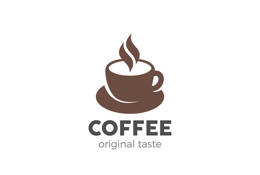 Coffee cup Logo design vector template Negative space style. Hot drinks Cafe Logotype concept icon.