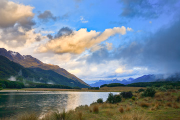 Dramatic sky over South Mavora Lake in the South Island of New Zealand
