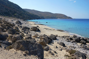 Fototapeta na wymiar Coast between Elafonisi and Paleochoras, E4 European long distance hiking path, Crete, Greece