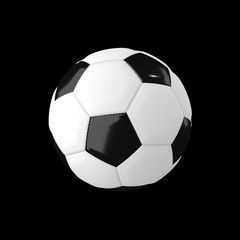 Fototapeta na wymiar realistic football or soccer on black background in 3D rendering