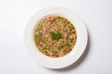 Russian cold vegetable soup on yogurt, sour-milk base - okroshka