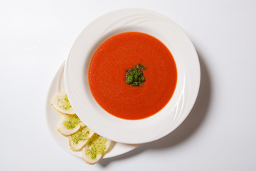 tomato soup with herb and garlic toasts