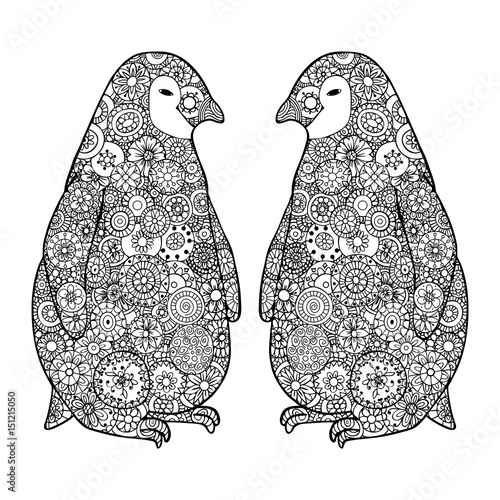 Download "Two loving penguin. Zen tangle vector. Zentangle ...