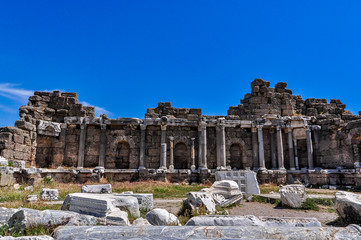 Fototapeta na wymiar Ruins of an ancient library in Side, Antalya province, Turkey