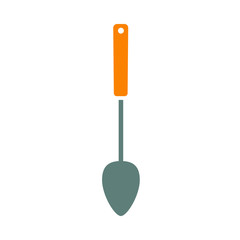 Icono plano cucharon salsa gris y naranja sobre fondo blanco