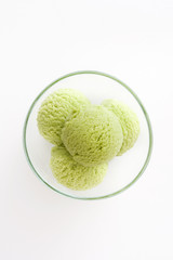 green tea matcha ice cream isolated on white background