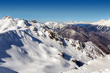 Fototapeta na wymiar Ski resort Rosa Khutor. Mountains of Krasnaya Polyana. Sochi, Russia
