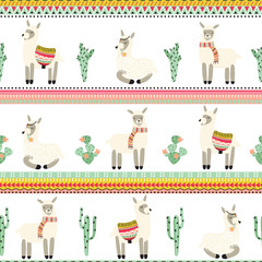 Seamless background with lama and Aztec pattern © rosypatterns