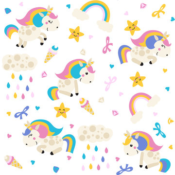 Seamless pattern with unicorn