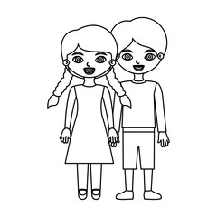 sketch silhouette couple boy in shorts and girl with braids hairstyle with taken hands vector illustration