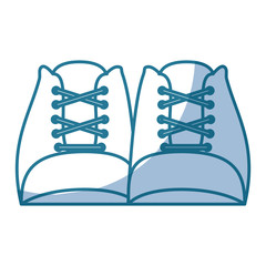 blue silhouette shading of front view shoes with laces vector illustration