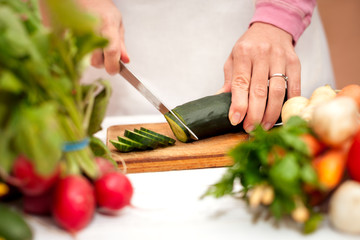 Cutting vegetables in the kitchen