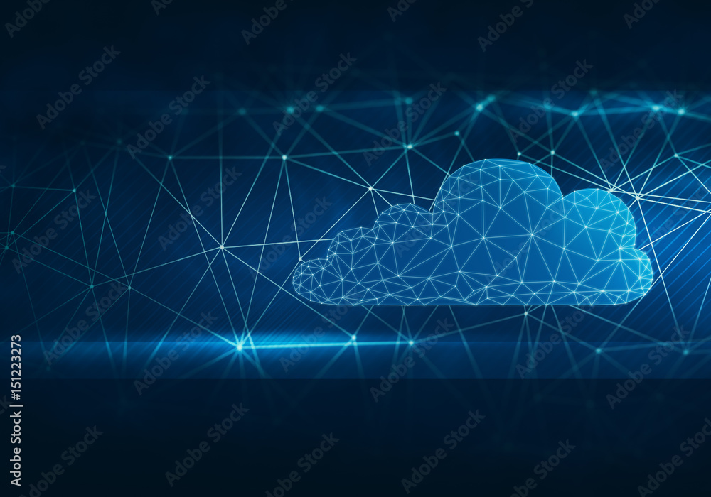 Poster cloud shaped network on structure background with cosmic light flares