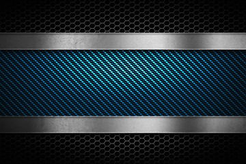 Abstract modern blue carbon fiber with perforated metal plate texture - obrazy, fototapety, plakaty