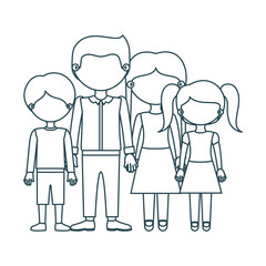 blue contour faceless family group in casual clothes and taken hands vector illustration