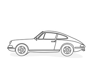 Hand drawing of a sports car in the side view