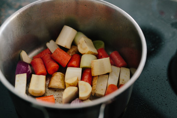 Roasted vegetables in pot