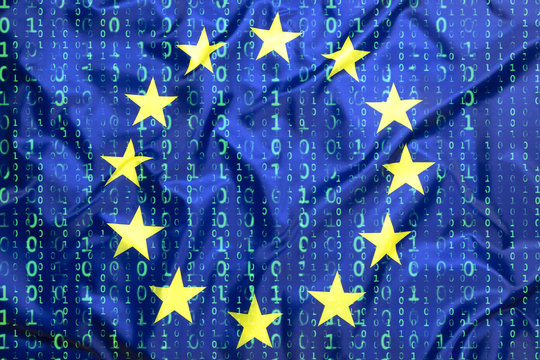 Binary code with European Union flag - Powered by Adobe