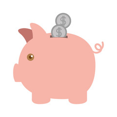 colorful silhouette of moneybox in shape of pig with coins vector illustration