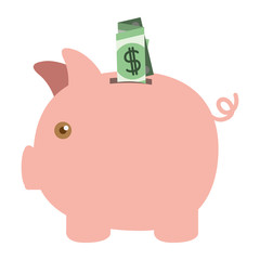 colorful silhouette of moneybox in shape of pig with dollar bill vector illustration