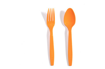 cutlery plastic fork spoon white background isolated food cooking
