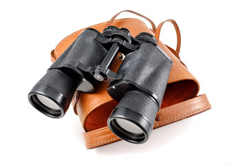vintage binoculars with leather case