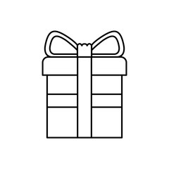 black silhouette of gift box with decorative ribbon in cross vector illustration