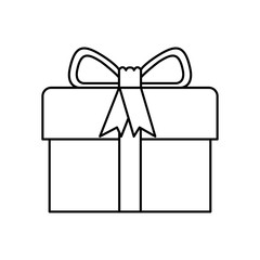 black silhouette of gift box with decorative ribbon and topknot vector illustration