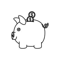 black silhouette of moneybox in shape of pig with coins vector illustration