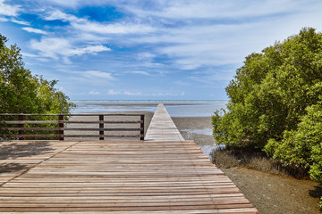 Wooden bridge to the sea.