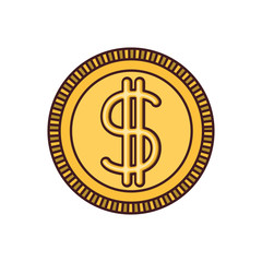 white background with money coin icon with black contour vector illustration
