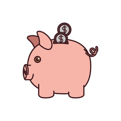 colorful silhouette of moneybox in shape of pig with coins and black contour vector illustration