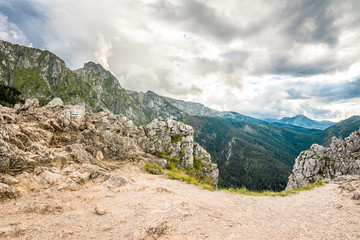 Landscape of mountain, view from top with rocks, panoramic vista