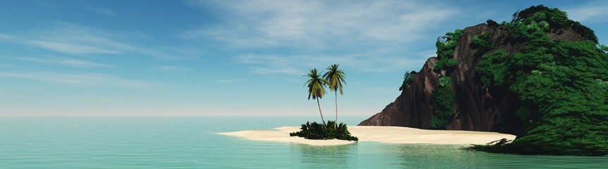 Fototapety  Panorama of the sea islands, beautiful wild beach, 3d rendering  
