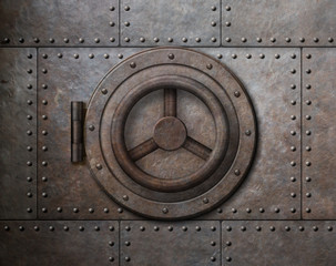 Fototapety  Zardzewiałe metalowe bezpieczne drzwi ilustracja 3d