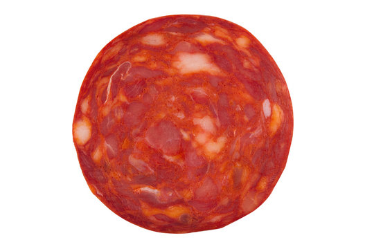 Chorizo Sausage Slice Isolated On White