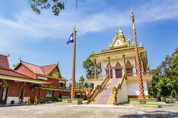 Exterior of Theravada buddhist temple Leu Pagoda located in Sihanoukville (Krong Preah Sihanouk), Cambodia