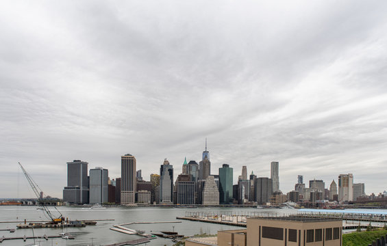View of the Manhattan skyline from Brooklyn Heights in Brooklyn, New York.